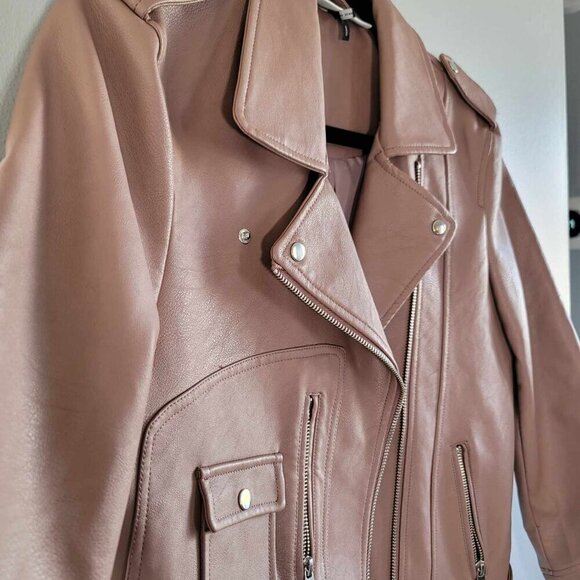 Noisy May Salmon coloured faux leather biker jacket. EUC - Picture 3 of 10